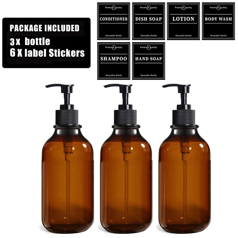 3Pcs 500ML Shampoo Bottles with Pump – Refillable Dispensers