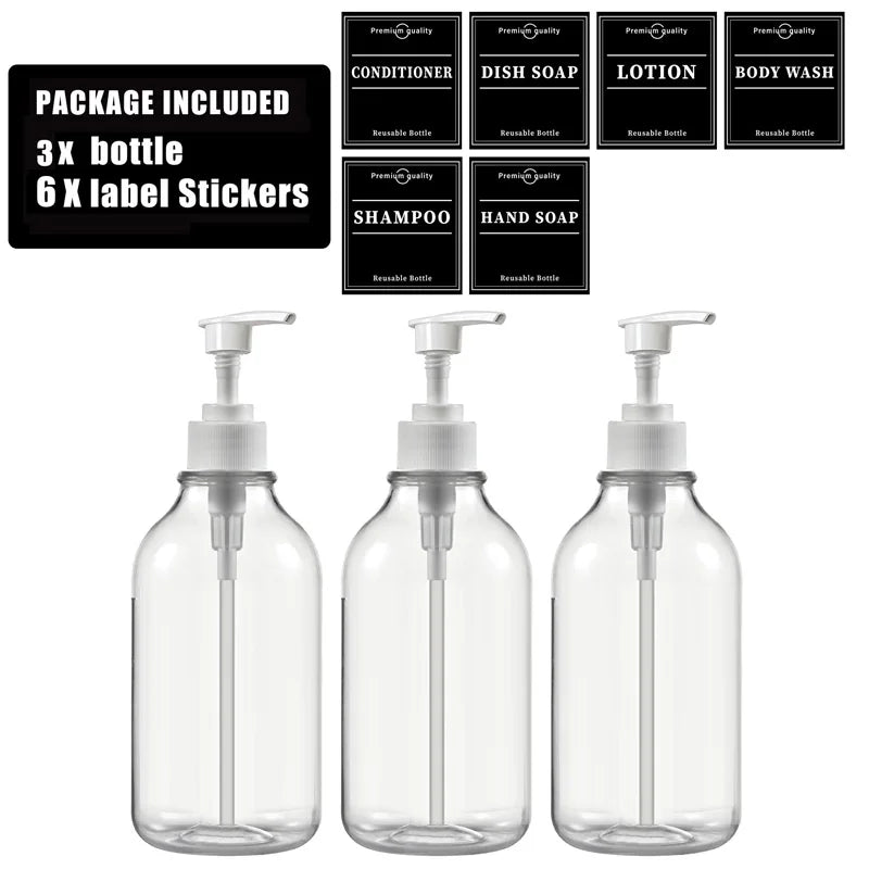 3Pcs 500ML Shampoo Bottles with Pump – Refillable Dispensers