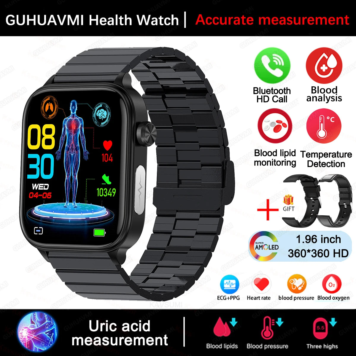 ECG PPG Health Smartwatch Blood Pressure Heart Rate Monitor