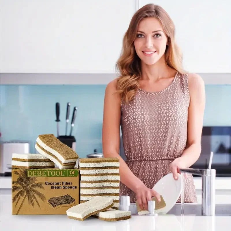 Natural Cellulose Coconut Scrubber Sponges for Kitchen Dish Cleaning