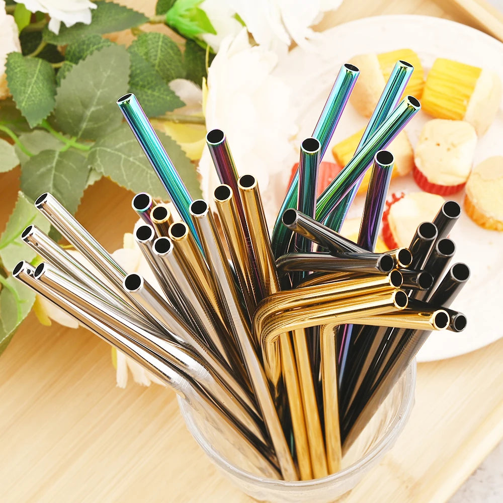 Colorful Stainless Steel Drinking Straws Set – Reusable with Brush