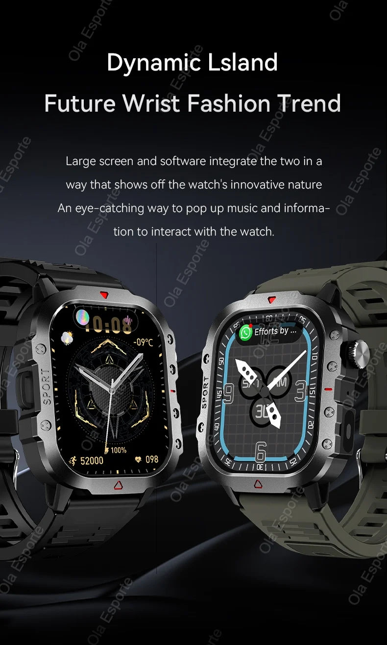 Military GPS Smartwatch – Huawei/Xiaomi Compatible with Flashlight & Compass
