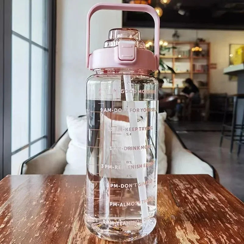 2L Portable Plastic Water Bottle with Straw for Sports