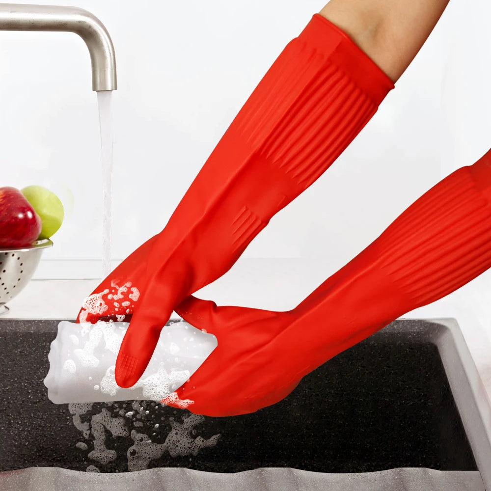 1 Pair Long Silicone Dishwashing Scrubber Gloves