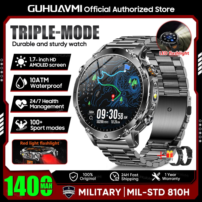 Military Smartwatch 1400mAh Battery Outdoor 10ATM Waterproof Men