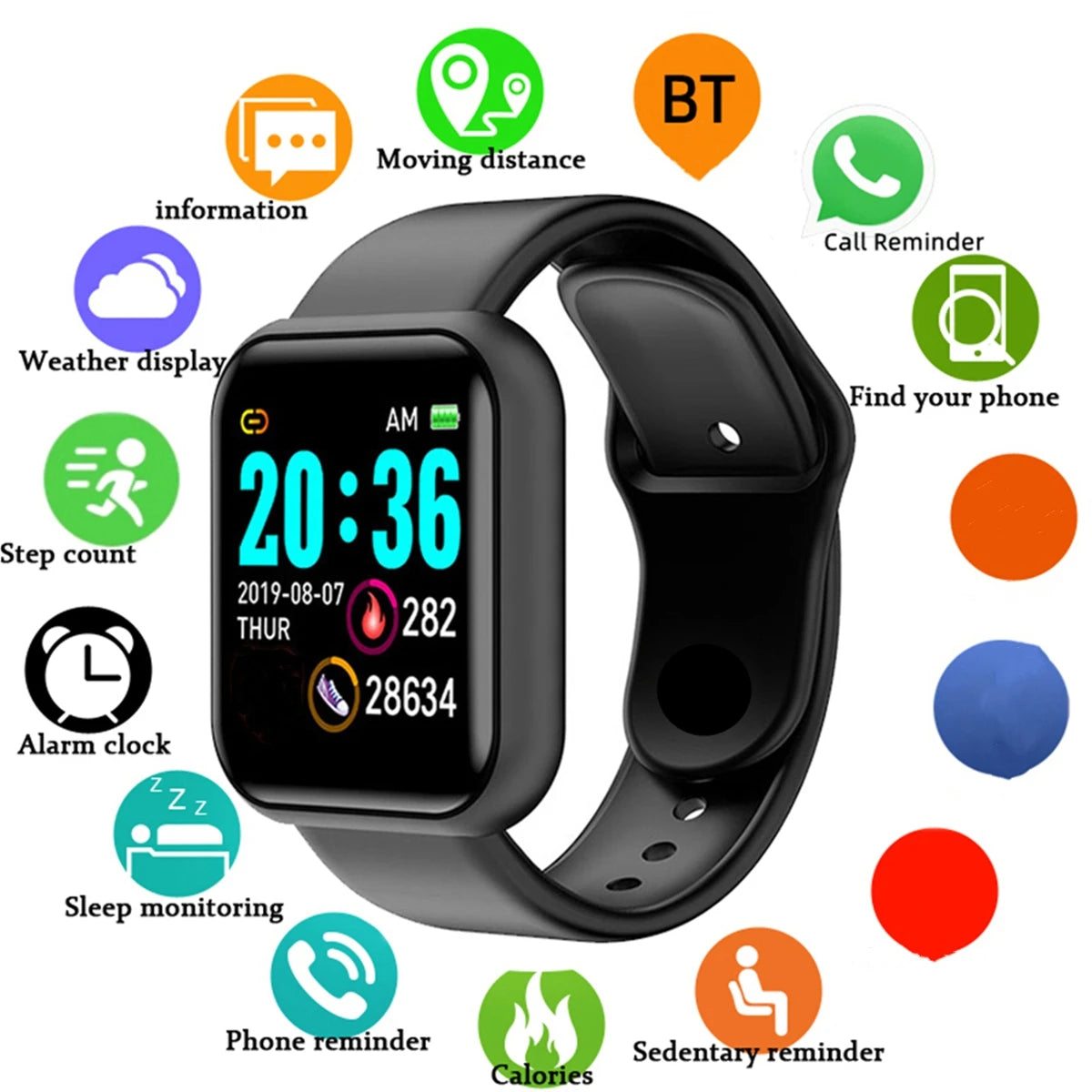 Smartwatch Men Women Fitness Tracker Message Call Compatible
