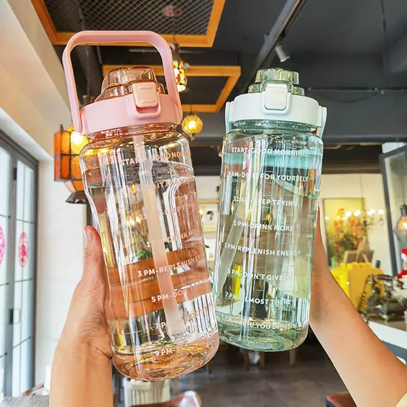 2L Portable Plastic Water Bottle with Straw for Sports