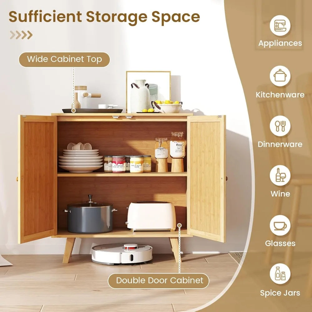 Bamboo Buffet Cabinet with Rattan Doors