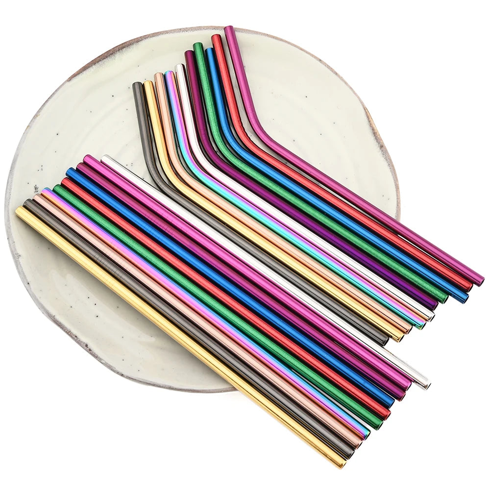 Colorful Stainless Steel Drinking Straws Set – Reusable with Brush