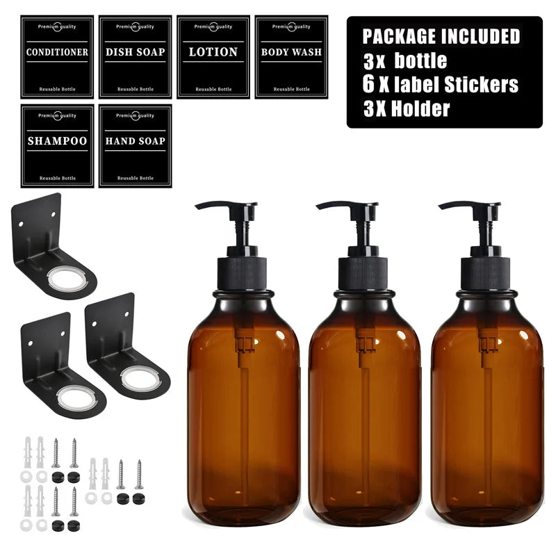 3Pcs 500ML Shampoo Bottles with Pump – Refillable Dispensers