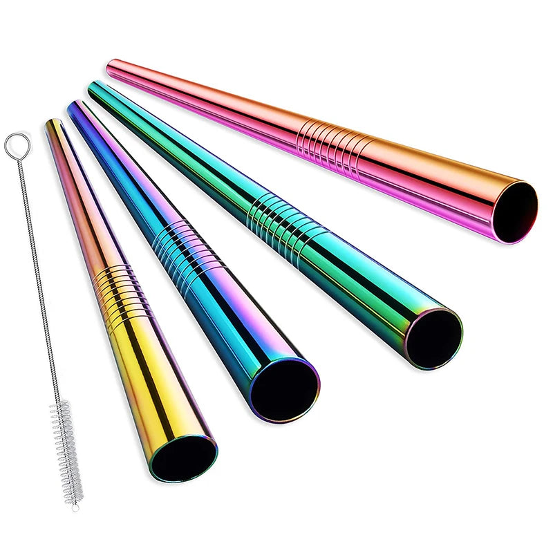 4Pcs Reusable Boba Straws – Stainless Steel with Cleaning Brush