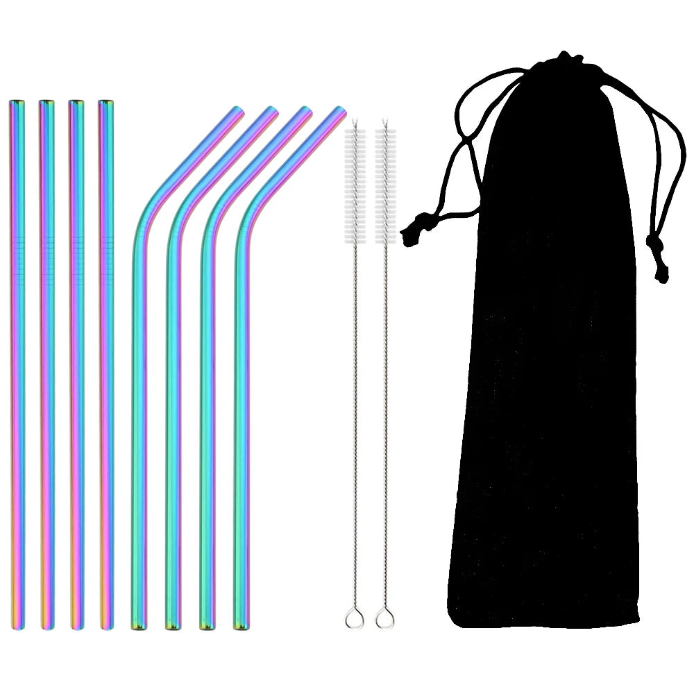 Colorful Stainless Steel Drinking Straws Set – Reusable with Brush