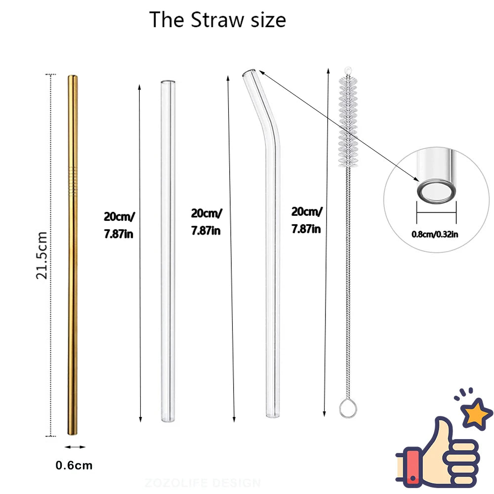 1–10Pcs Reusable Glass Straws – Eco-Friendly with Cleaning Brush