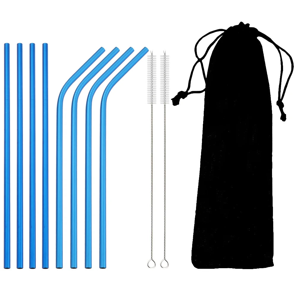 Colorful Stainless Steel Drinking Straws Set – Reusable with Brush