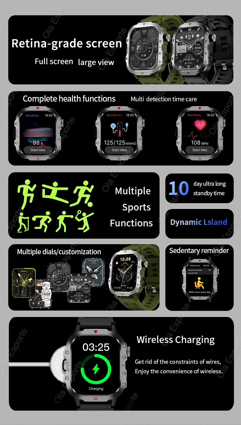 Military GPS Smartwatch – Huawei/Xiaomi Compatible with Flashlight & Compass