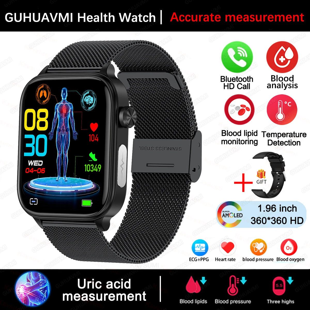 ECG PPG Health Smartwatch Blood Pressure Heart Rate Monitor