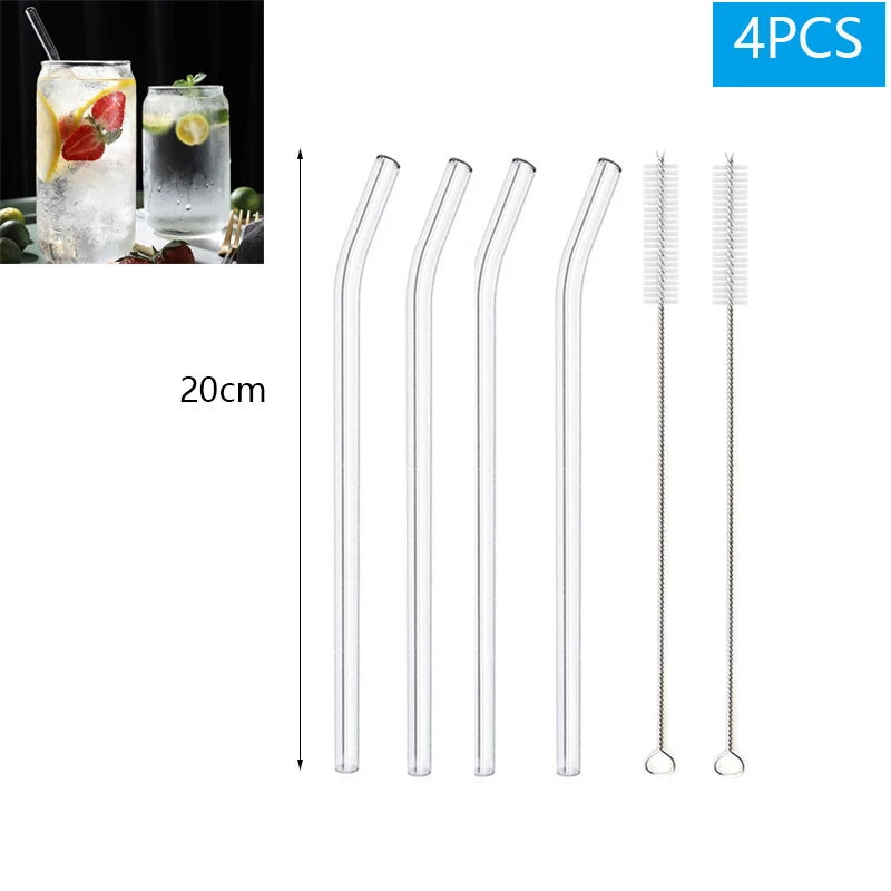 1–10Pcs Reusable Glass Straws – Eco-Friendly with Cleaning Brush