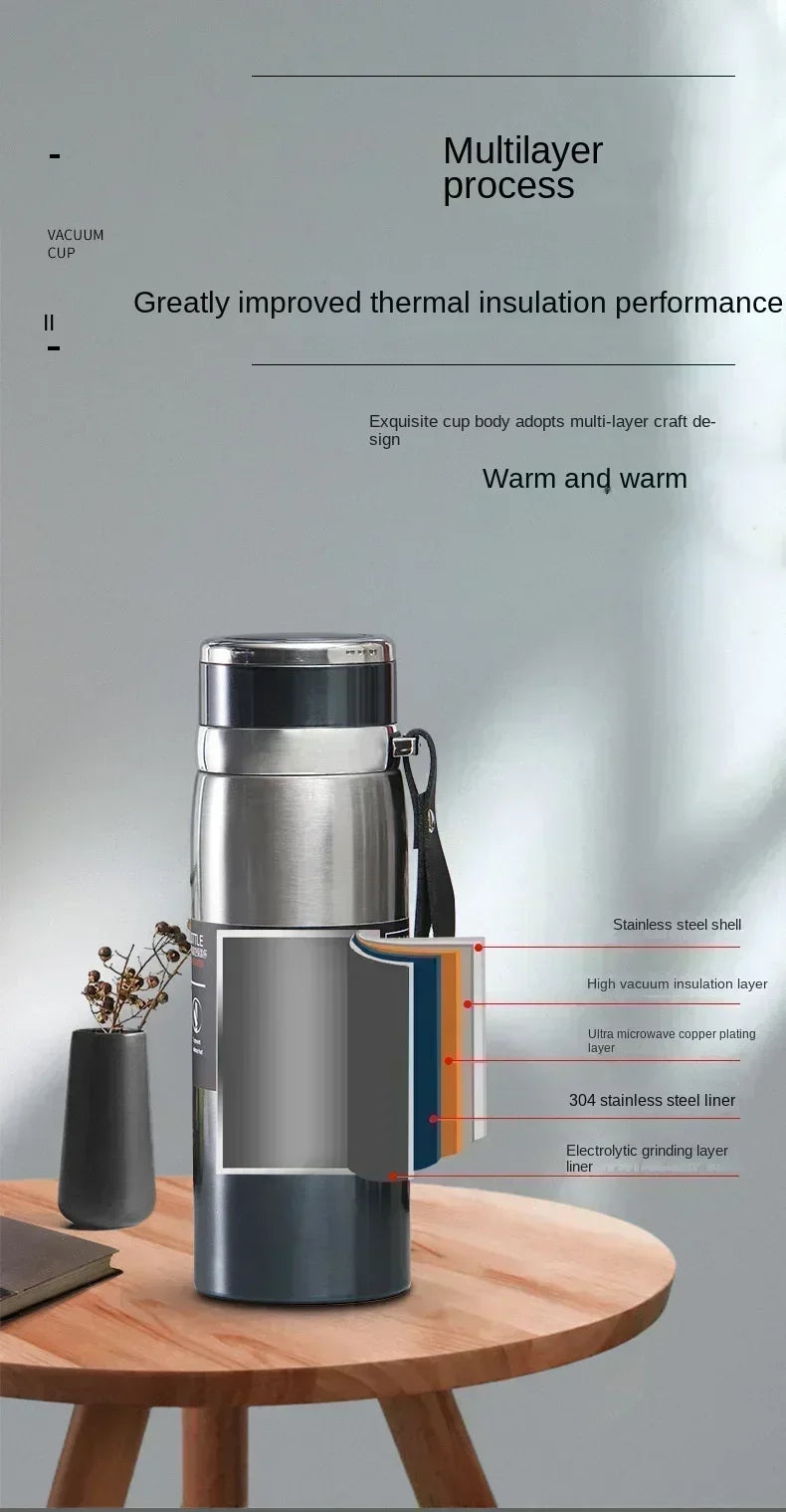 1L Stainless Steel Thermal Bottle – Hot & Cold Vacuum Flask