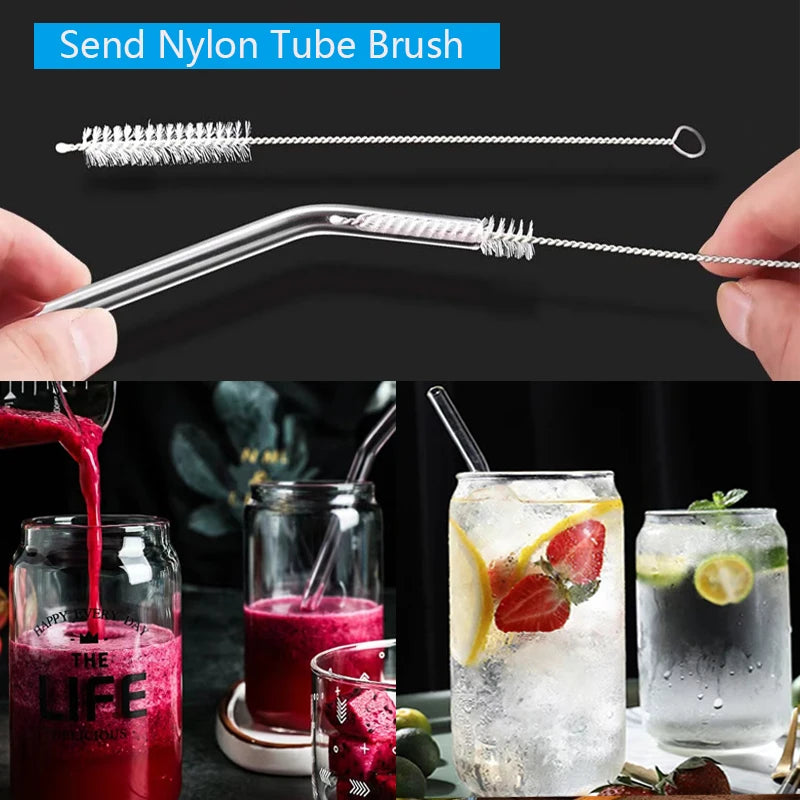 1–10Pcs Reusable Glass Straws – Eco-Friendly with Cleaning Brush