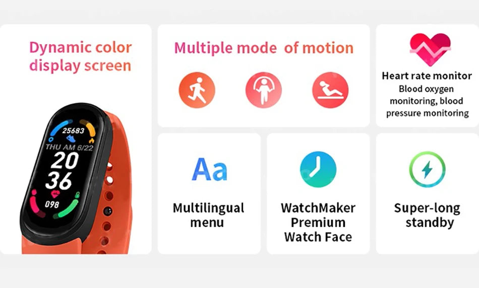 M6 Fitness Smartwatch with Heart & BP Monitor