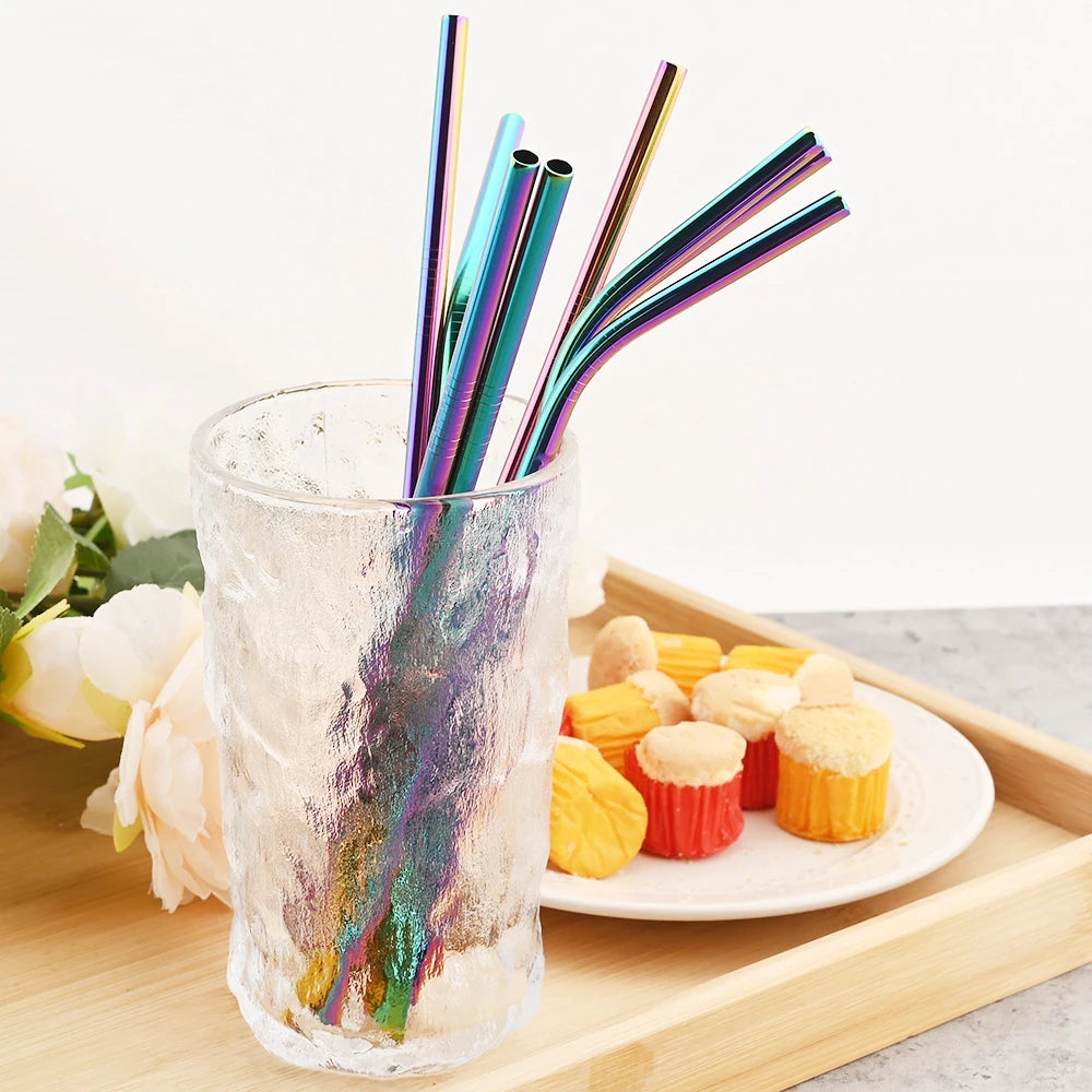 Colorful Stainless Steel Drinking Straws Set – Reusable with Brush
