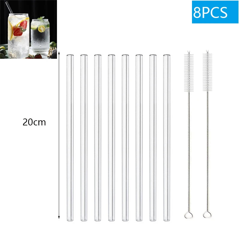 1–10Pcs Reusable Glass Straws – Eco-Friendly with Cleaning Brush