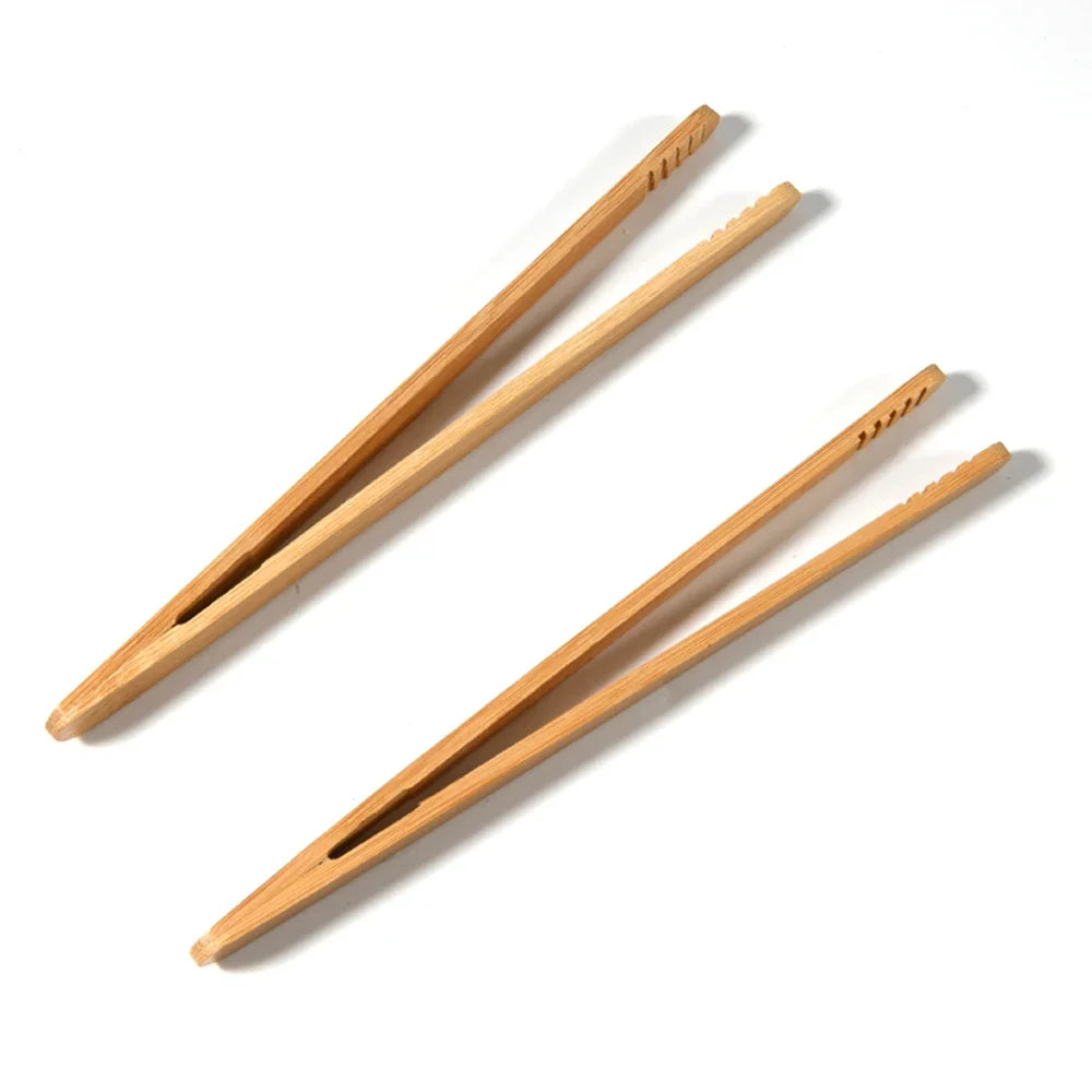 2pcs Bamboo Food Tongs Kitchen Cooking Buffet BBQ Clip