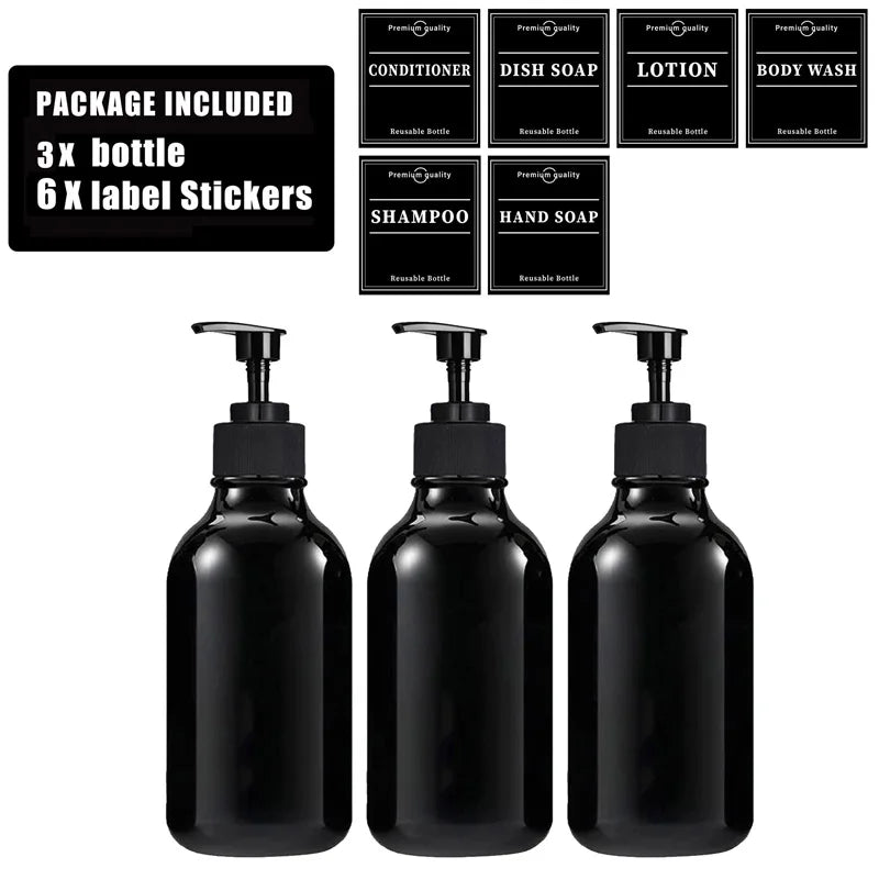 3Pcs 500ML Shampoo Bottles with Pump – Refillable Dispensers