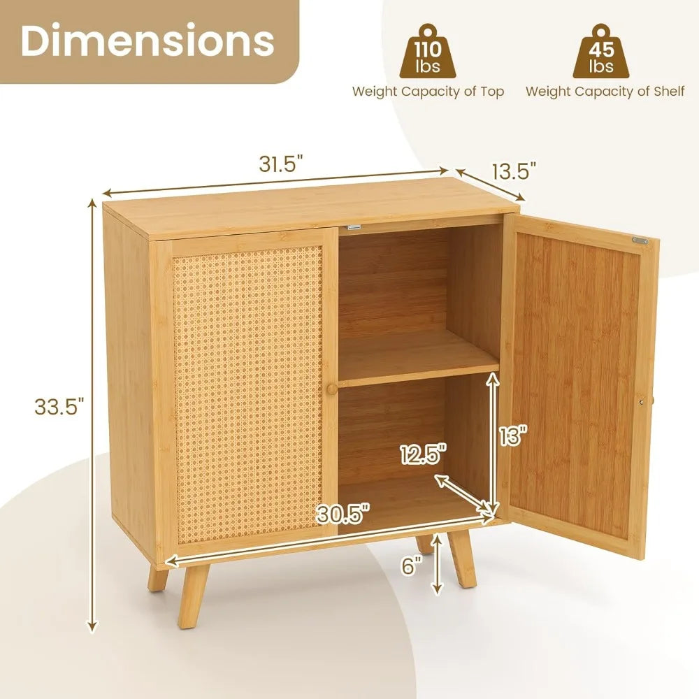 Bamboo Buffet Cabinet with Rattan Doors