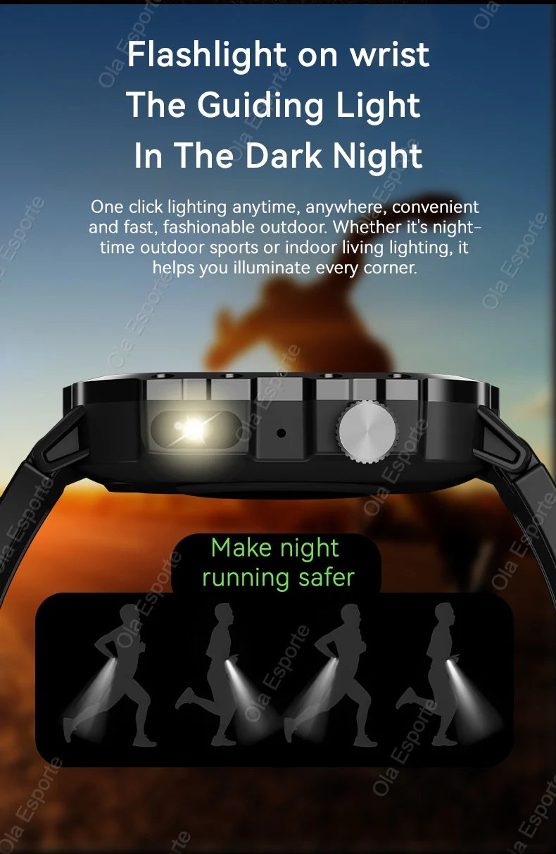 Military GPS Smartwatch – Huawei/Xiaomi Compatible with Flashlight & Compass