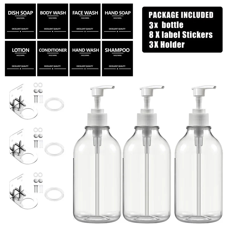 3Pcs 500ML Shampoo Bottles with Pump – Refillable Dispensers
