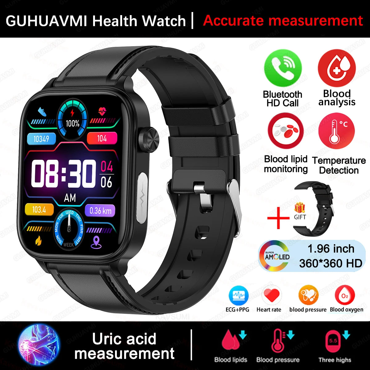 ECG PPG Health Smartwatch Blood Pressure Heart Rate Monitor