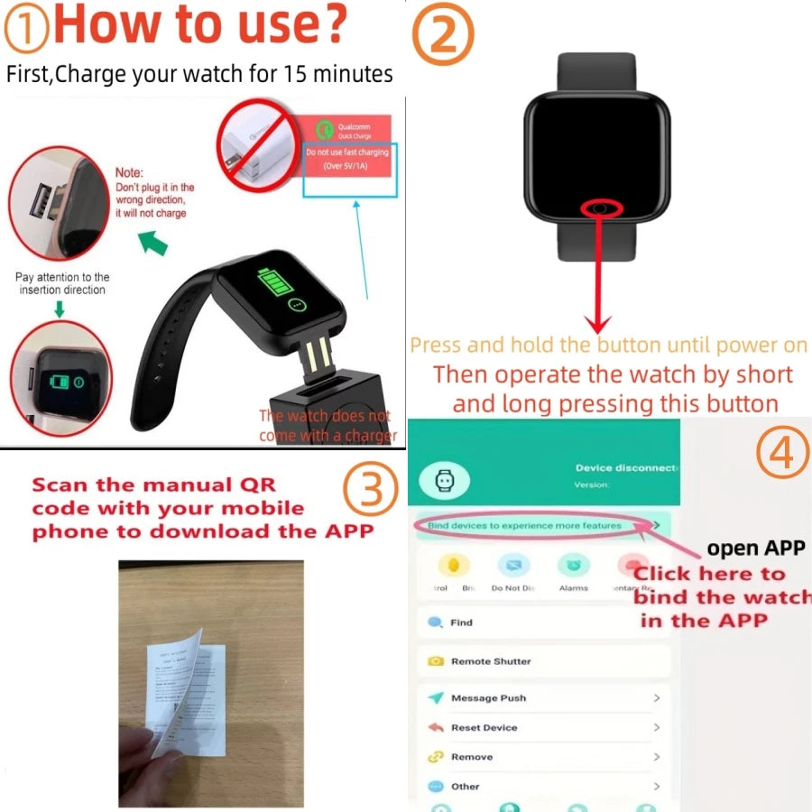 Smartwatch Men Women Fitness Tracker Message Call Compatible