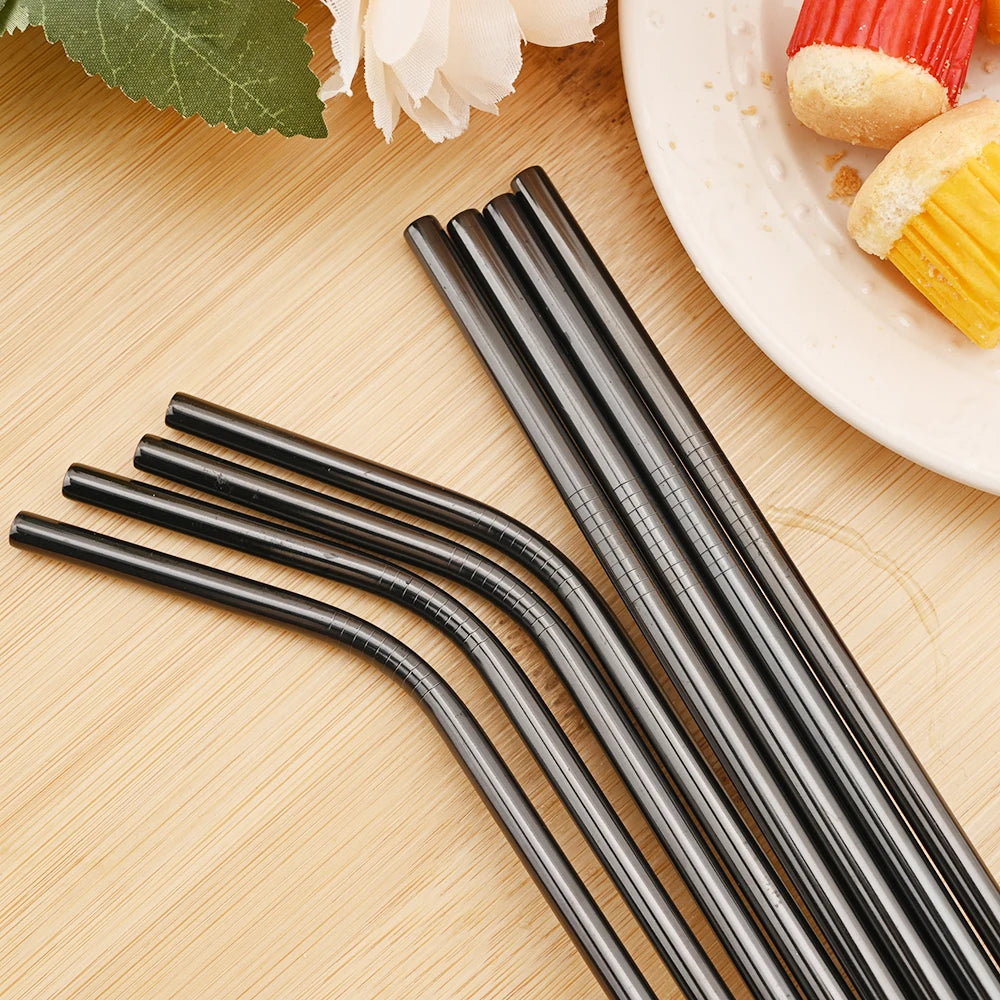 Colorful Stainless Steel Drinking Straws Set – Reusable with Brush