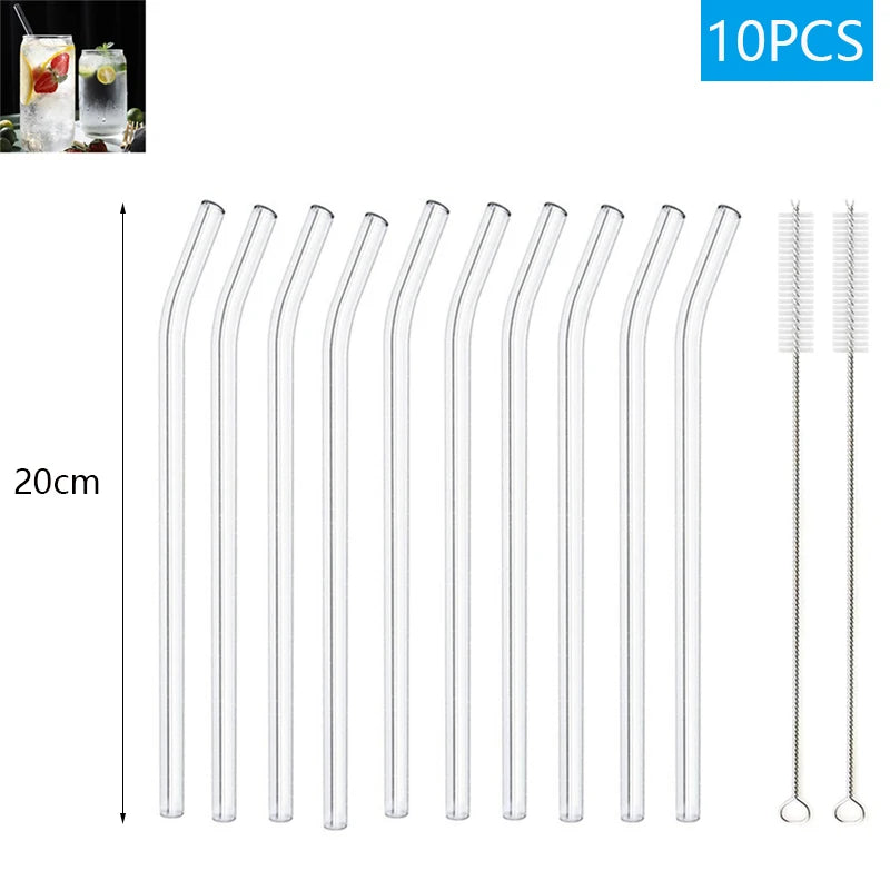 1–10Pcs Reusable Glass Straws – Eco-Friendly with Cleaning Brush