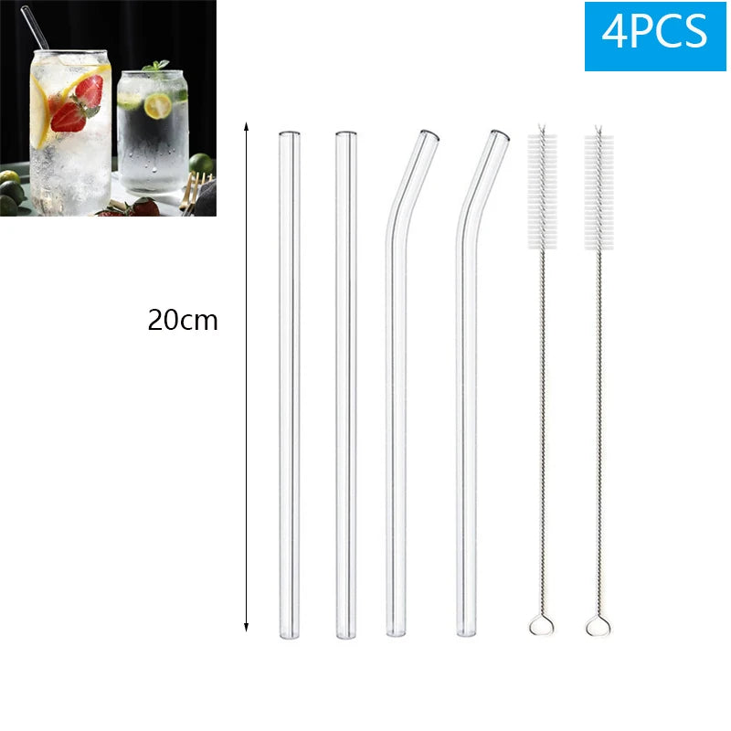 1–10Pcs Reusable Glass Straws – Eco-Friendly with Cleaning Brush
