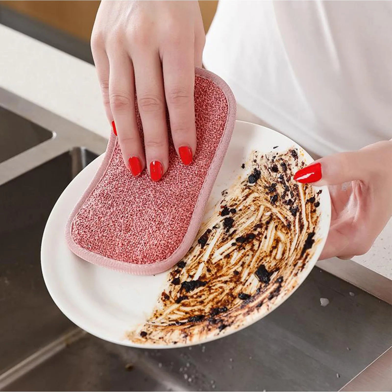 Reusable Double-Sided Microfiber Dishwashing Sponge