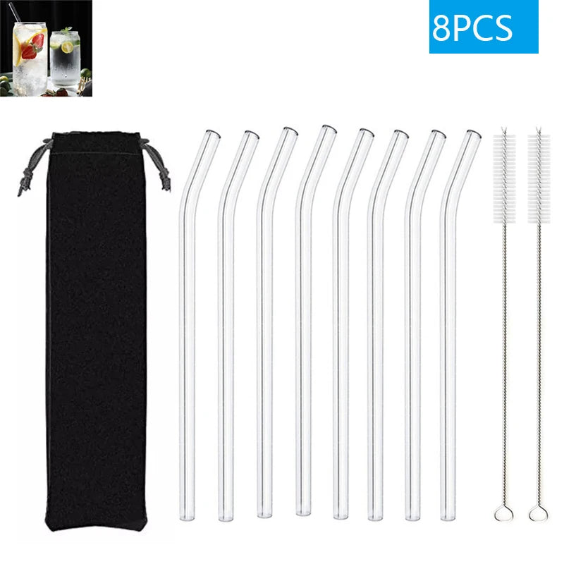 1–10Pcs Reusable Glass Straws – Eco-Friendly with Cleaning Brush
