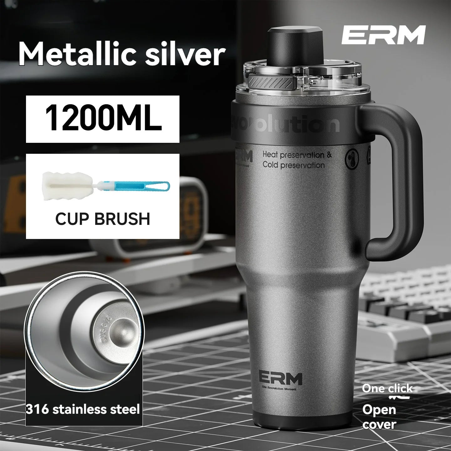 1200ML Stainless Steel Ceramic Tumbler Insulated Vacuum Flask Bottle