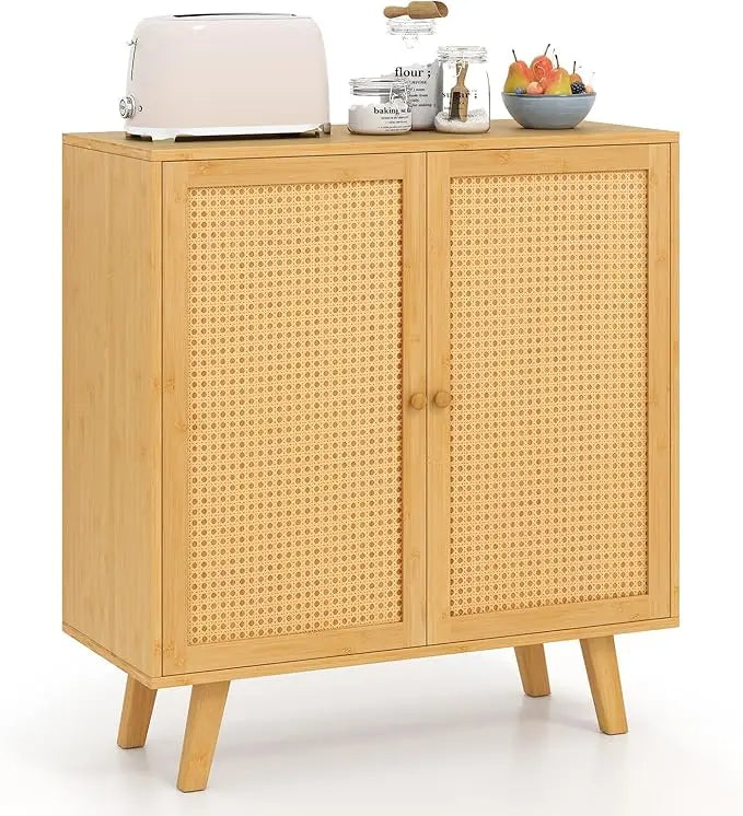 Bamboo Buffet Cabinet with Rattan Doors