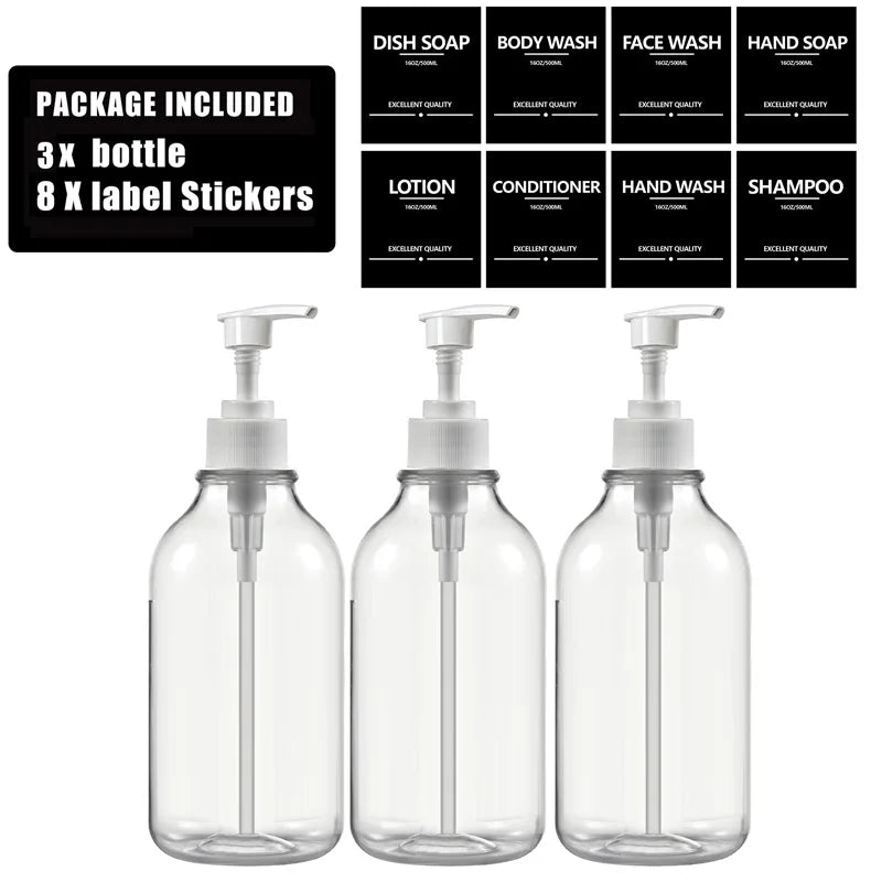 3Pcs 500ML Shampoo Bottles with Pump – Refillable Dispensers