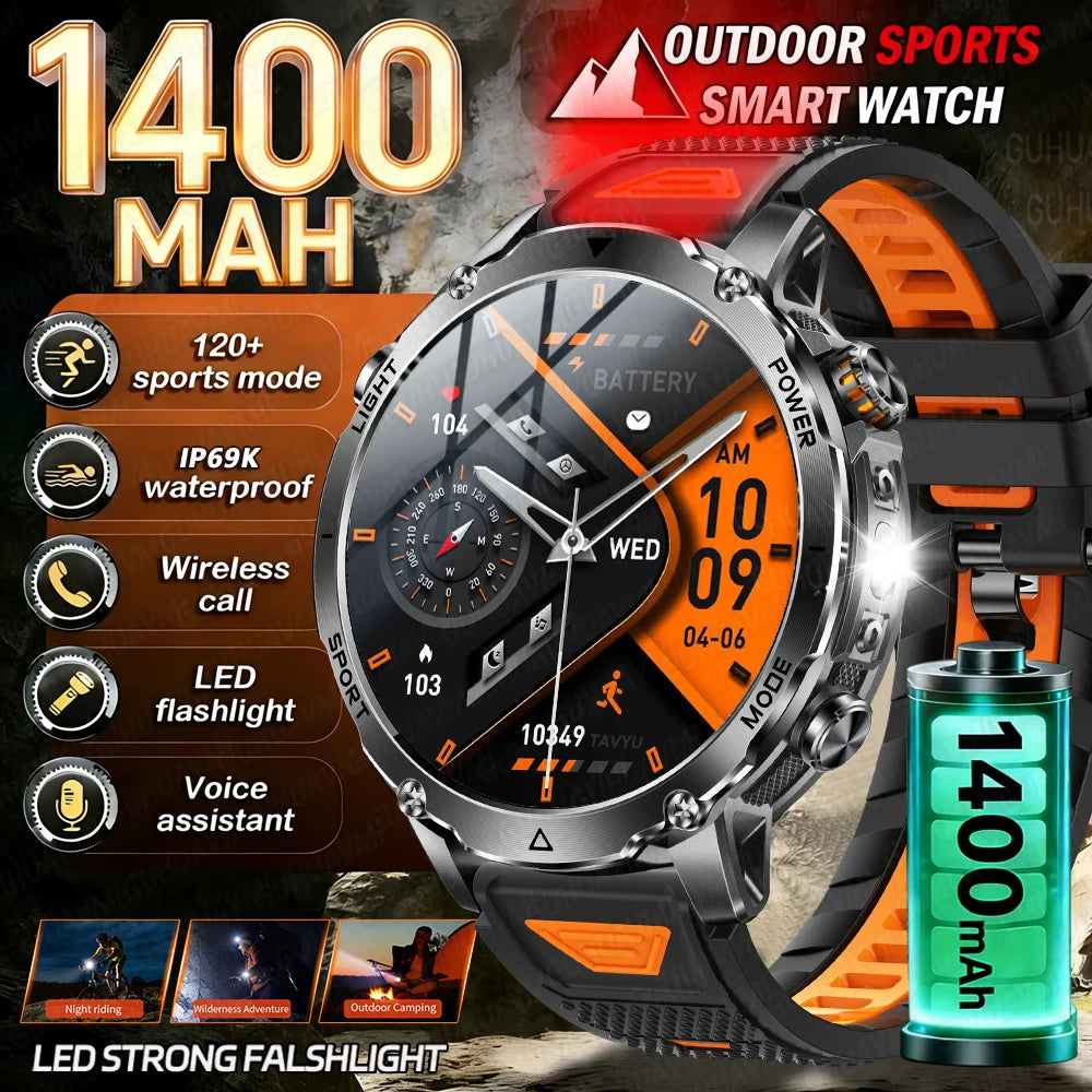 Military Smartwatch 1400mAh Battery Outdoor 10ATM Waterproof Men