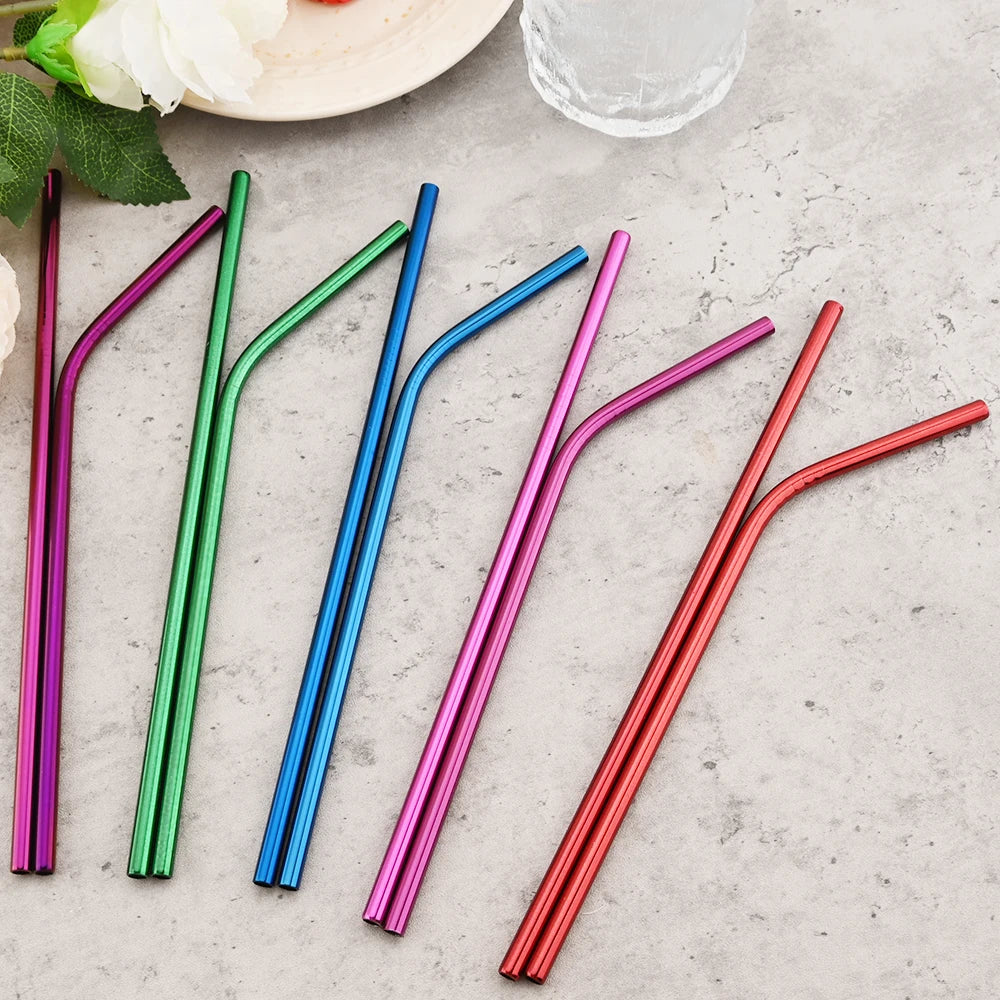 Colorful Stainless Steel Drinking Straws Set – Reusable with Brush