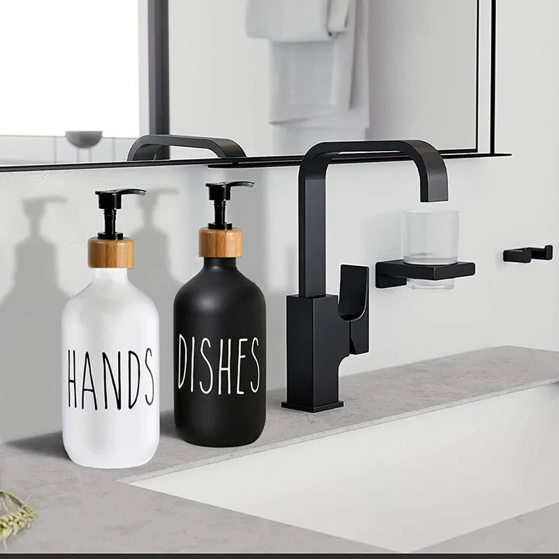 500ml Refillable Soap Dispenser Set with Bamboo Tray