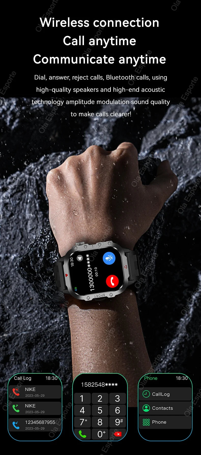 Military GPS Smartwatch – Huawei/Xiaomi Compatible with Flashlight & Compass