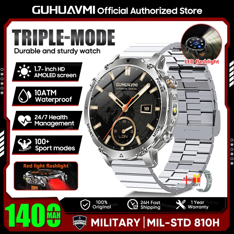 Military Smartwatch 1400mAh Battery Outdoor 10ATM Waterproof Men