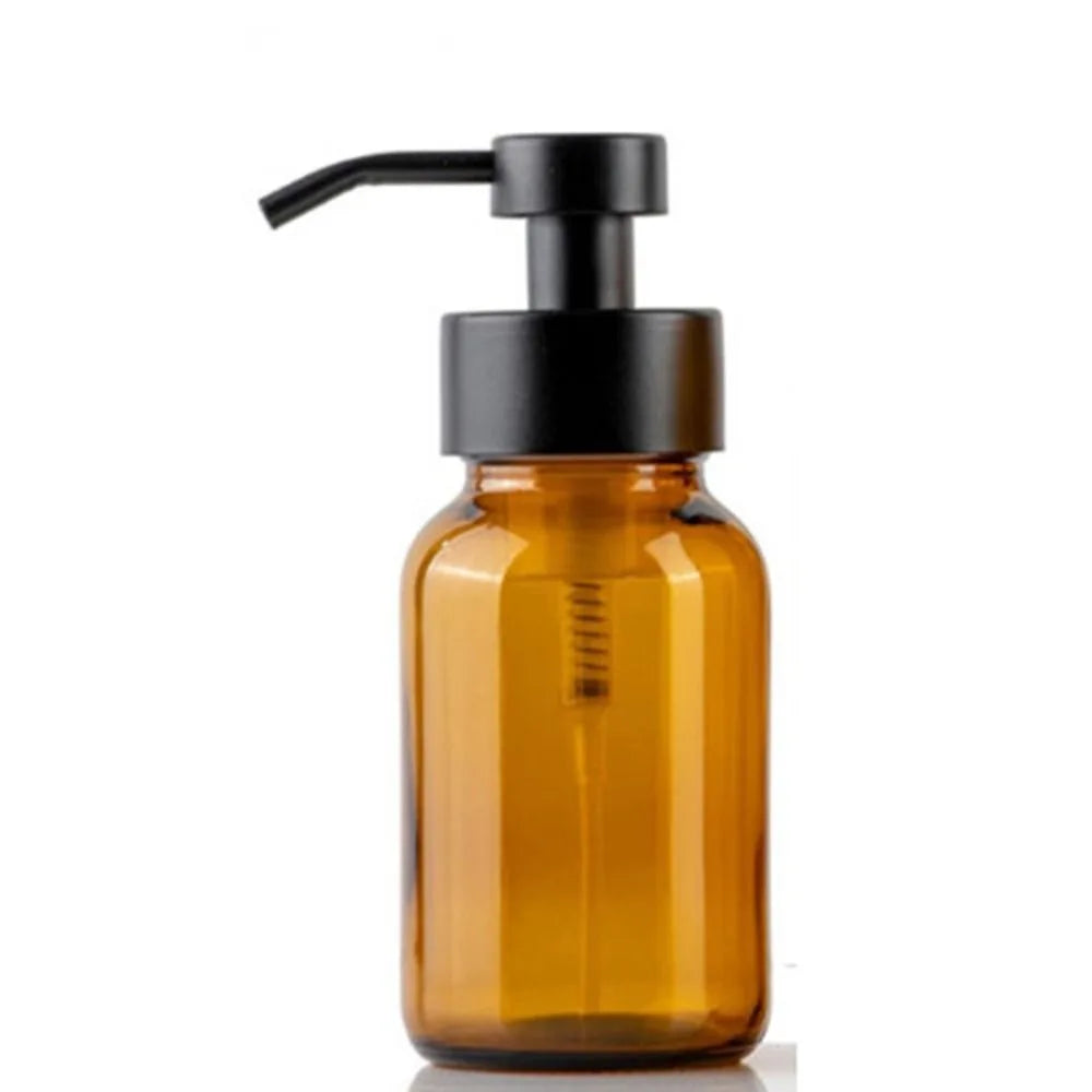 Thick Amber Glass Foaming Soap Dispenser Pump Bottle Kitchen
