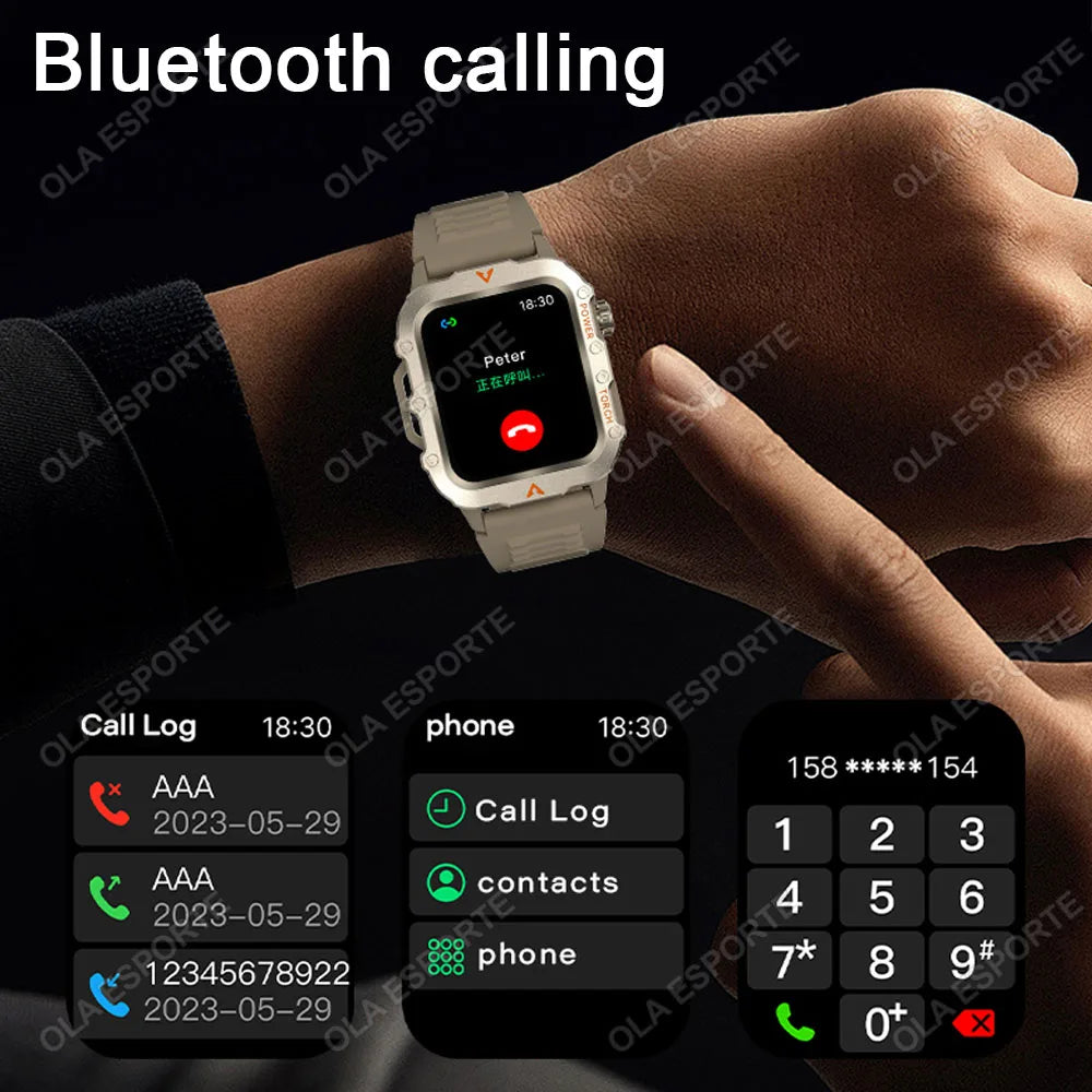 Military GPS Smartwatch – Huawei/Xiaomi Compatible with Flashlight & Compass