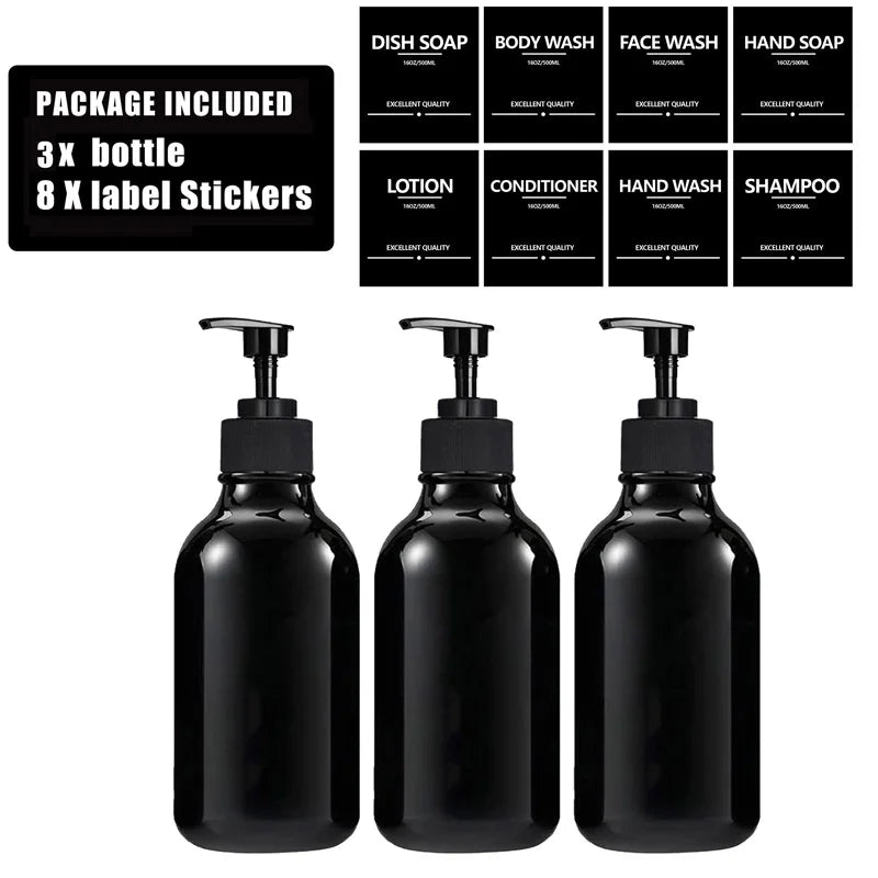 3Pcs 500ML Shampoo Bottles with Pump – Refillable Dispensers