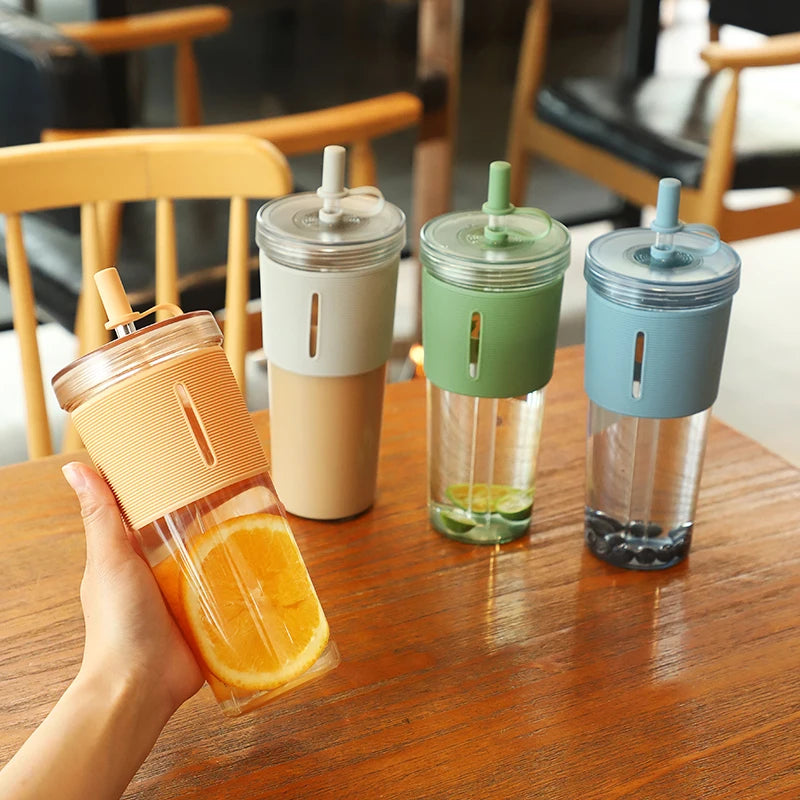 710ml Reusable Clear Coffee Cup with Straw